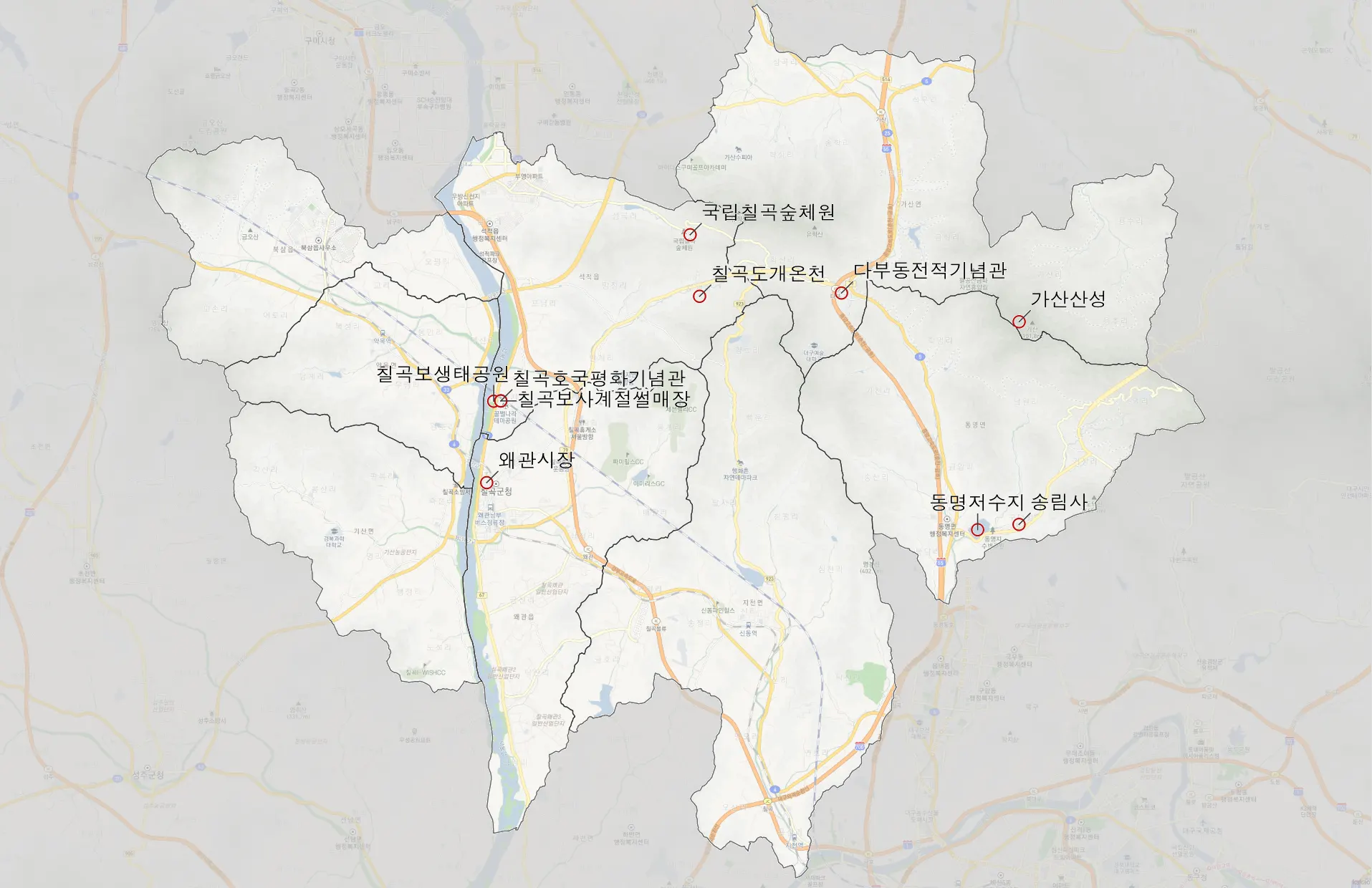 칠곡 가볼만한 10곳 위치도