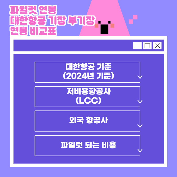 파일럿 연봉 대한항공 기장 부기장 연봉 비교표