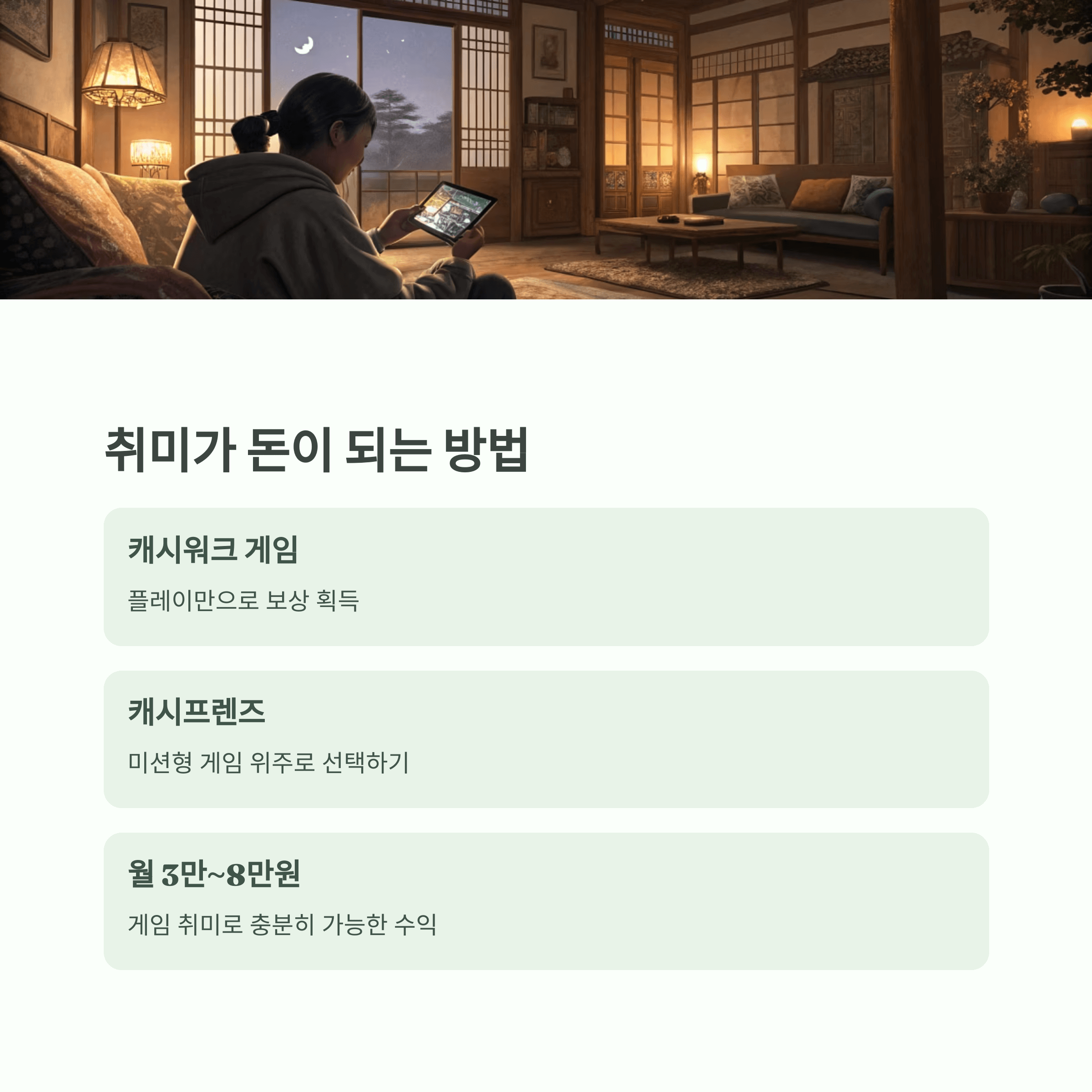 게임, 영상으로 취미 생활로 수익을 보는 글과 이미지