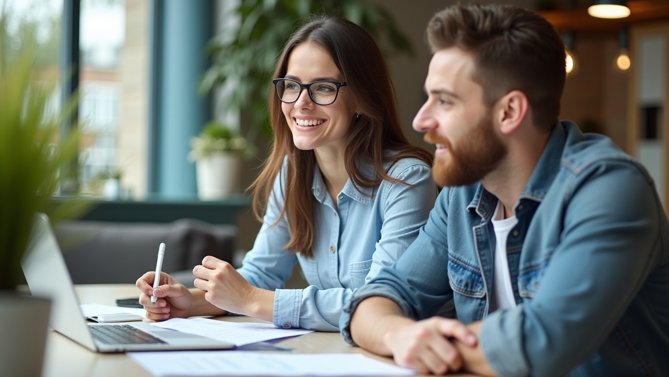 창업 아이템 선정을 위해 회의 하는 두 사람