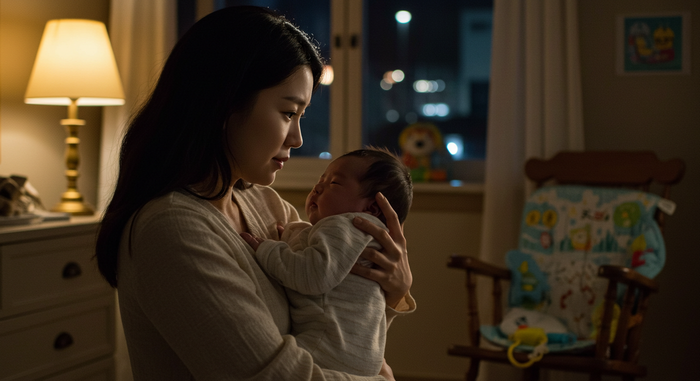 엄마가 아기와 눈맞춤하는 장면