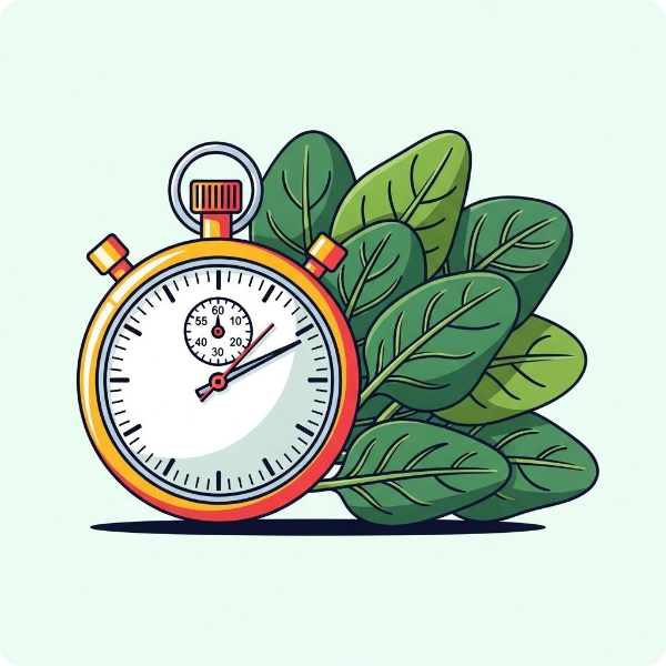 스톱워치와 시금치가 함께 있는 모습