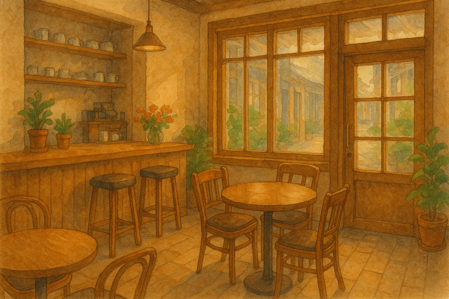 햇살 가득한 카페의 아늑한 시간