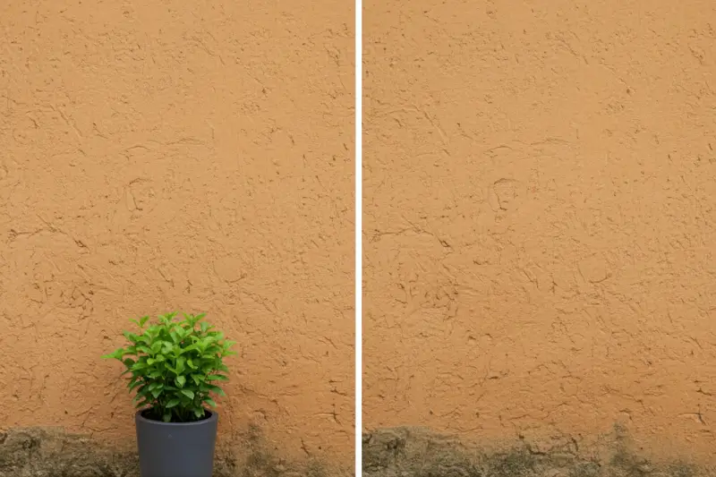 AI 생성형 채우기 원리를 보여주는 이미지: 복잡한 질감의 배경에서 객체가 완벽하게 제거된 모습