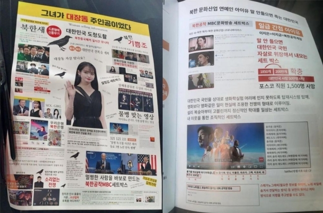 가수 아이유가 북한 간첩이자 대장동 비리 주인공이라는 내용이 담긴 유인물