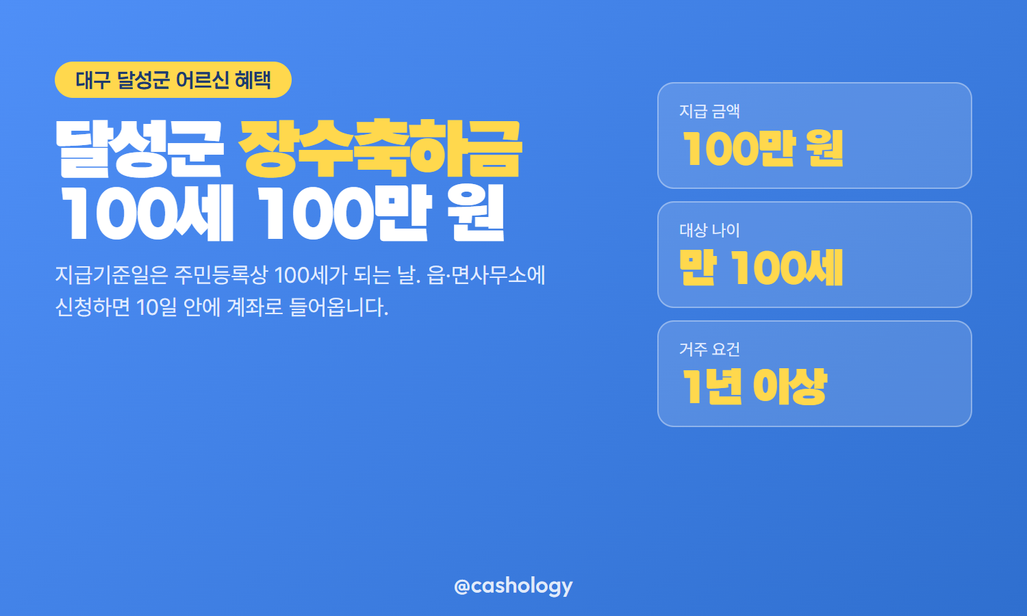 달성군 장수축하금 100만 원 지급 안내