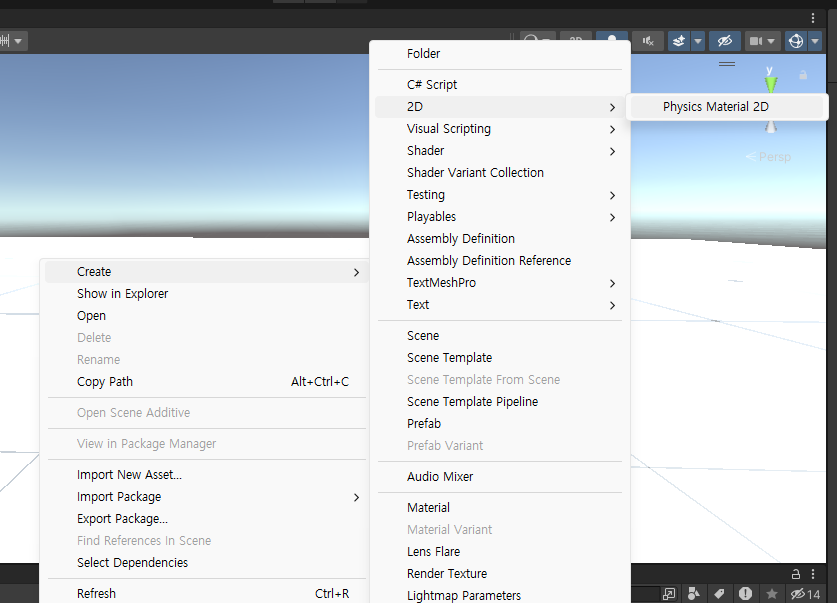 create -> 2D -> Physic Material 2D