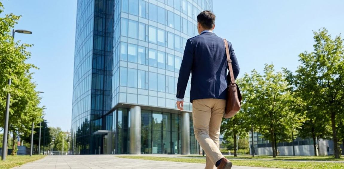 성공적으로 취업해 당당하게 걷고 있는 청년