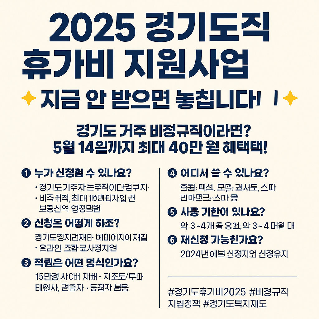 2025 경기도 비정규직 휴가비 지원사업, 지금 안 받으면 놓칩니다!