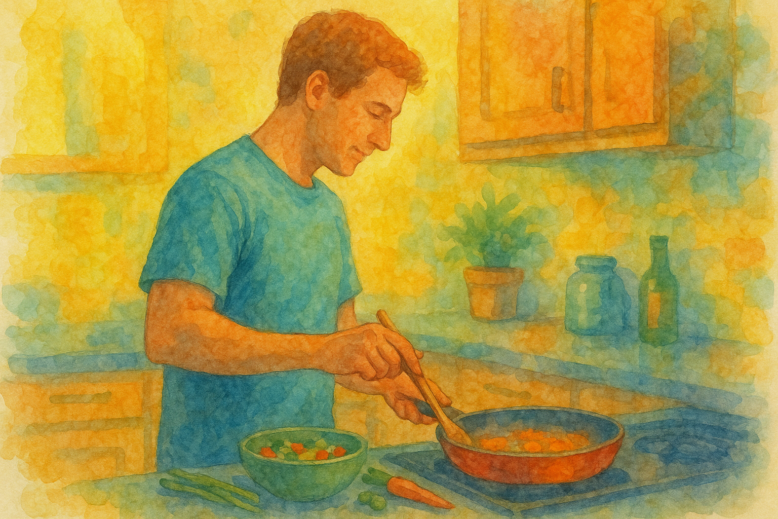 주방에서 요리하는 남자