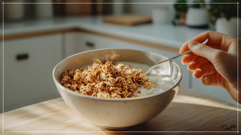 오트밀-먹는법인-오트밀-그래놀라를-요거트-위에-뿌려서-먹는-모습