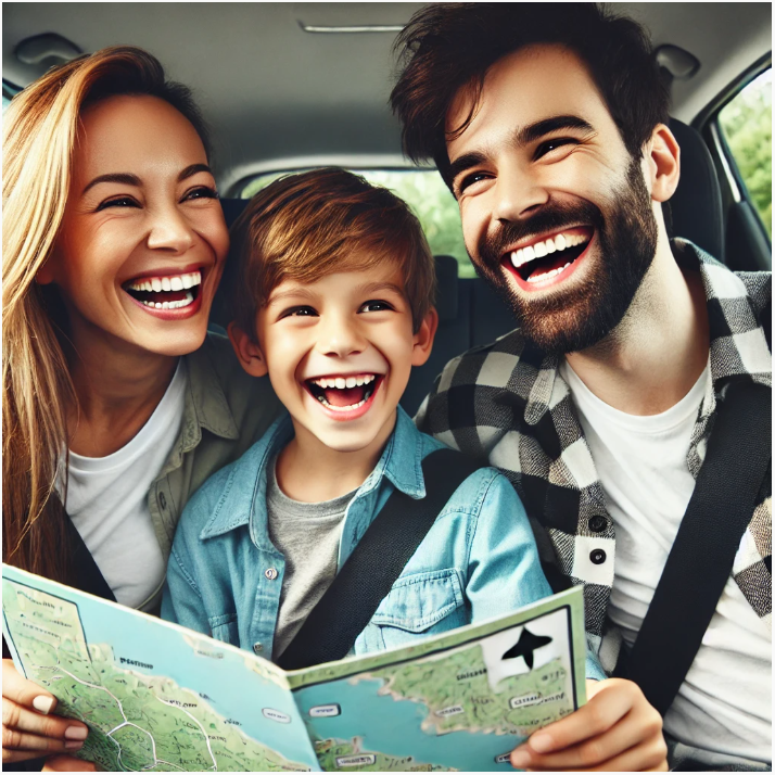 초등학생 자녀와 캠핑 여행을 떠나는 가족 사진