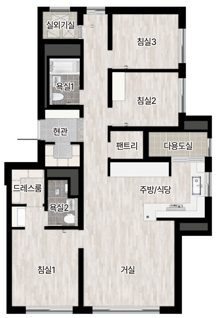 롯데캐슬 위너스포레 75B 타입 평면도