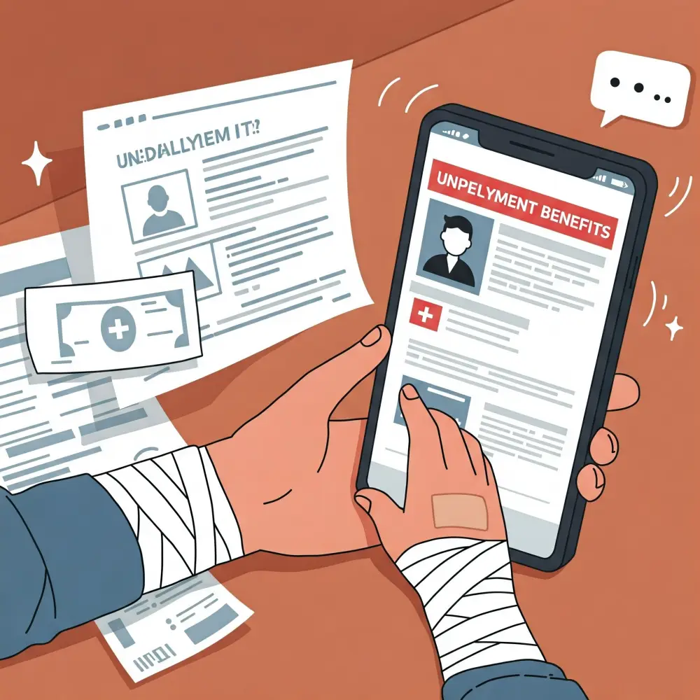 부상당하고 실업급여 신청하는 모습