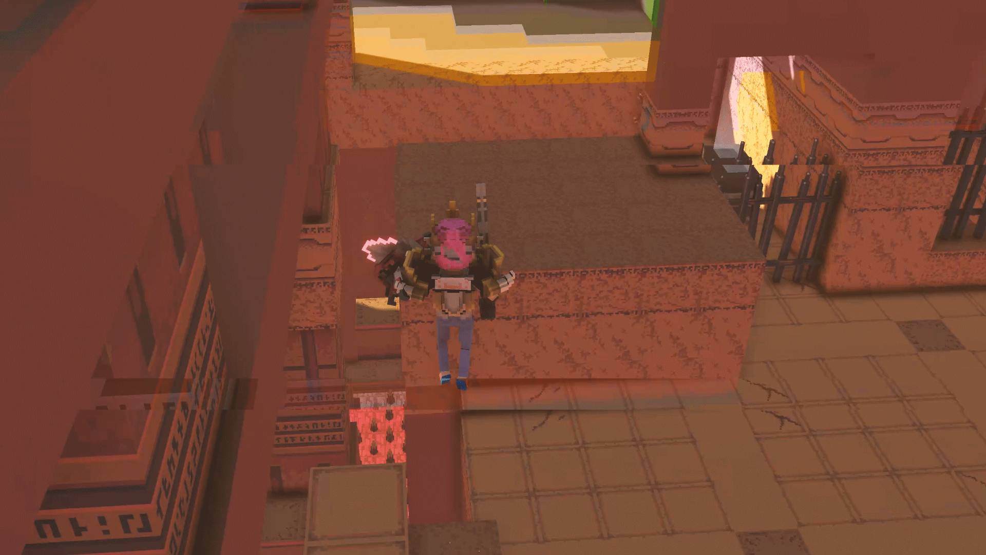 점프로 벽과 벽을 넘어가고있다.