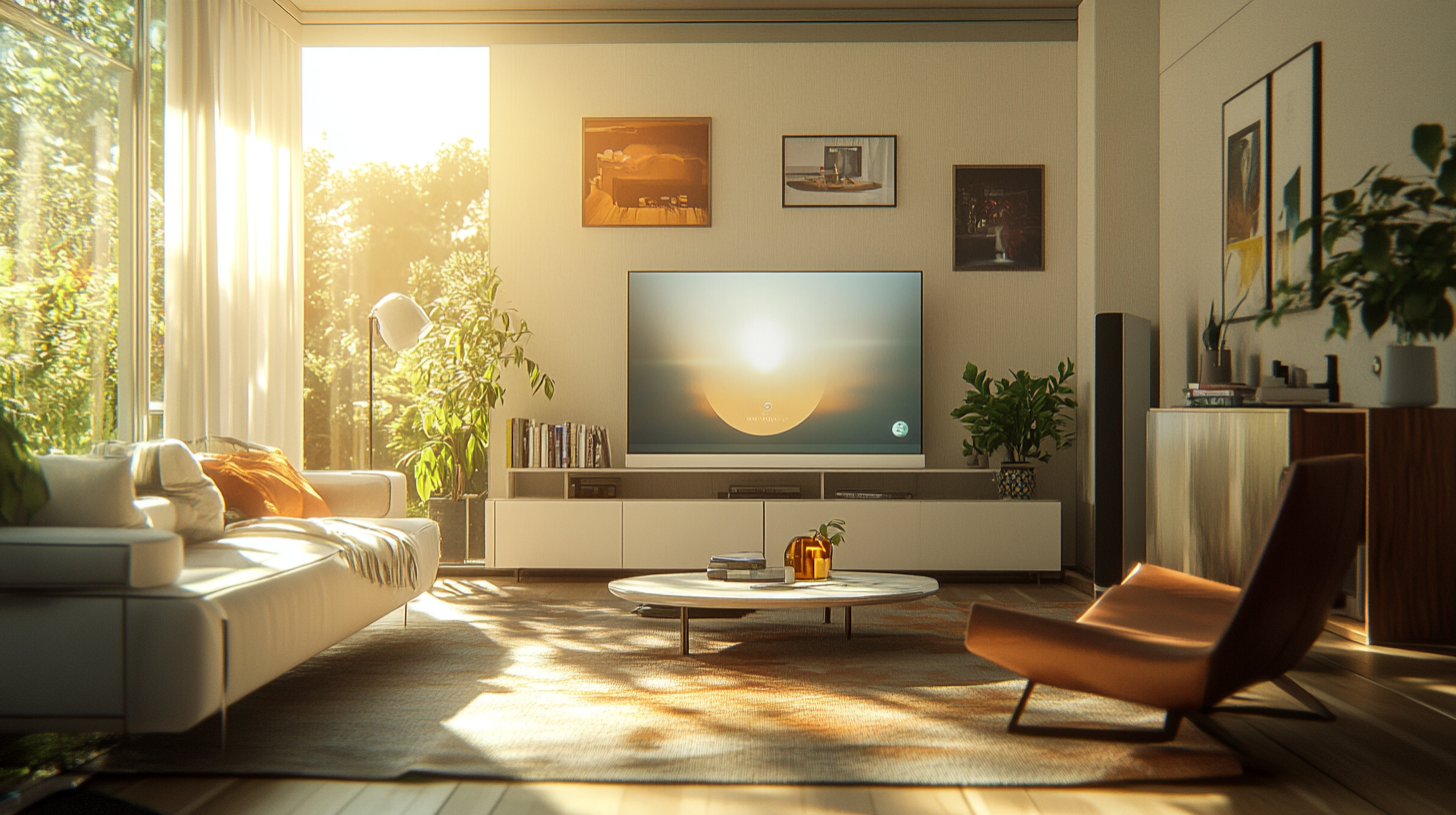 에센셜 화이트 색상의 삼성 비스포크 AI 콤보가 현대적인 인테리어와 완벽하게 조화를 이루고 있는 모던한 거실 공간.