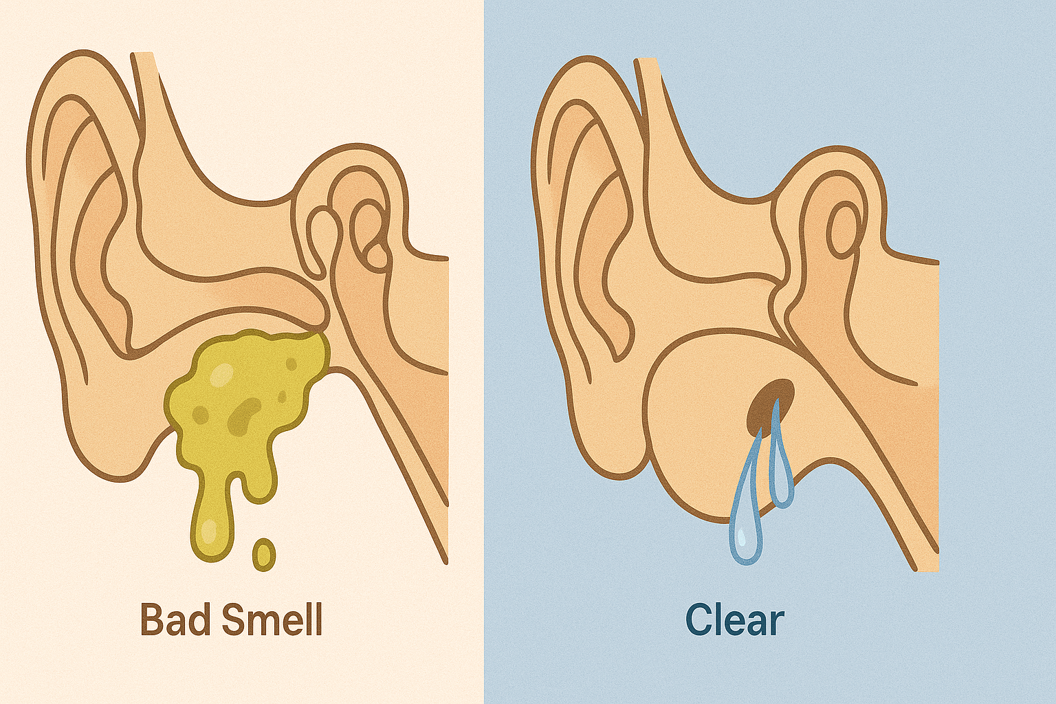 귀 분비물의 색과 냄새로 구분 가능 (귀 분비물)
