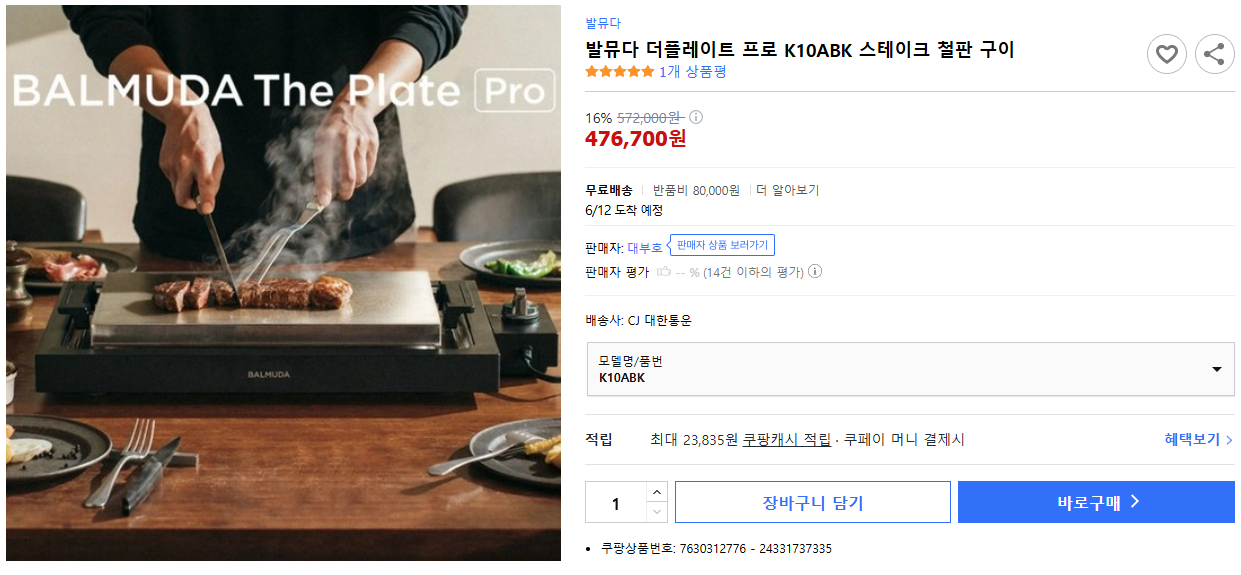 발뮤다-더플레이트-프로-K10ABK-스테이크-철판-구이