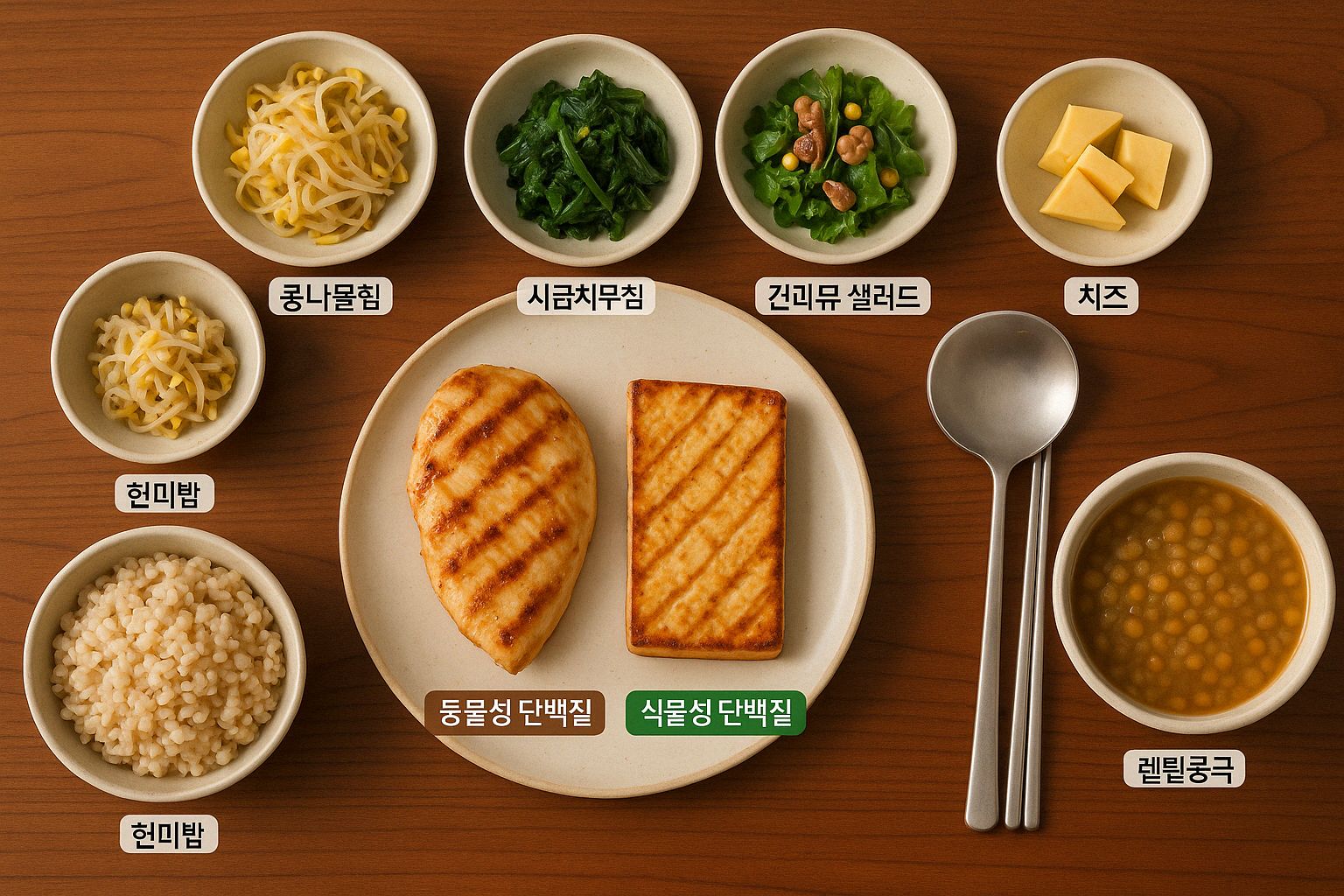 균형 잡힌 50:50 단백질 식단 예시