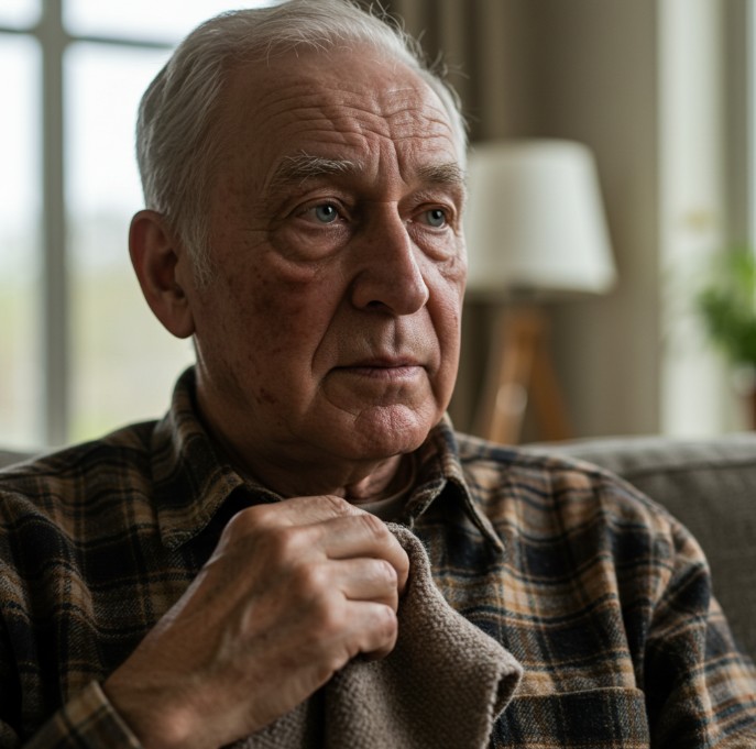 치매를 겪고 있는 노인의 클로즈업