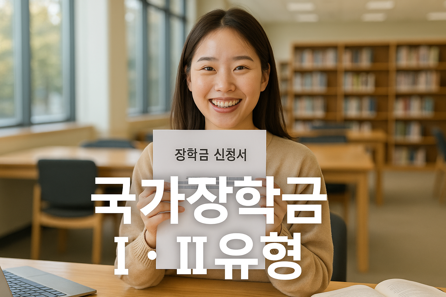 도서관에서-장학금-신청서-들고-기뻐하는-대학생-중앙-텍스트-국가장학금-Ⅰ·Ⅱ유형