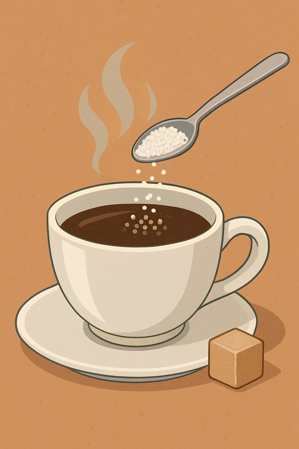설탕이 들어간 커피잔에서 김이 나는 모습의 일러스트
