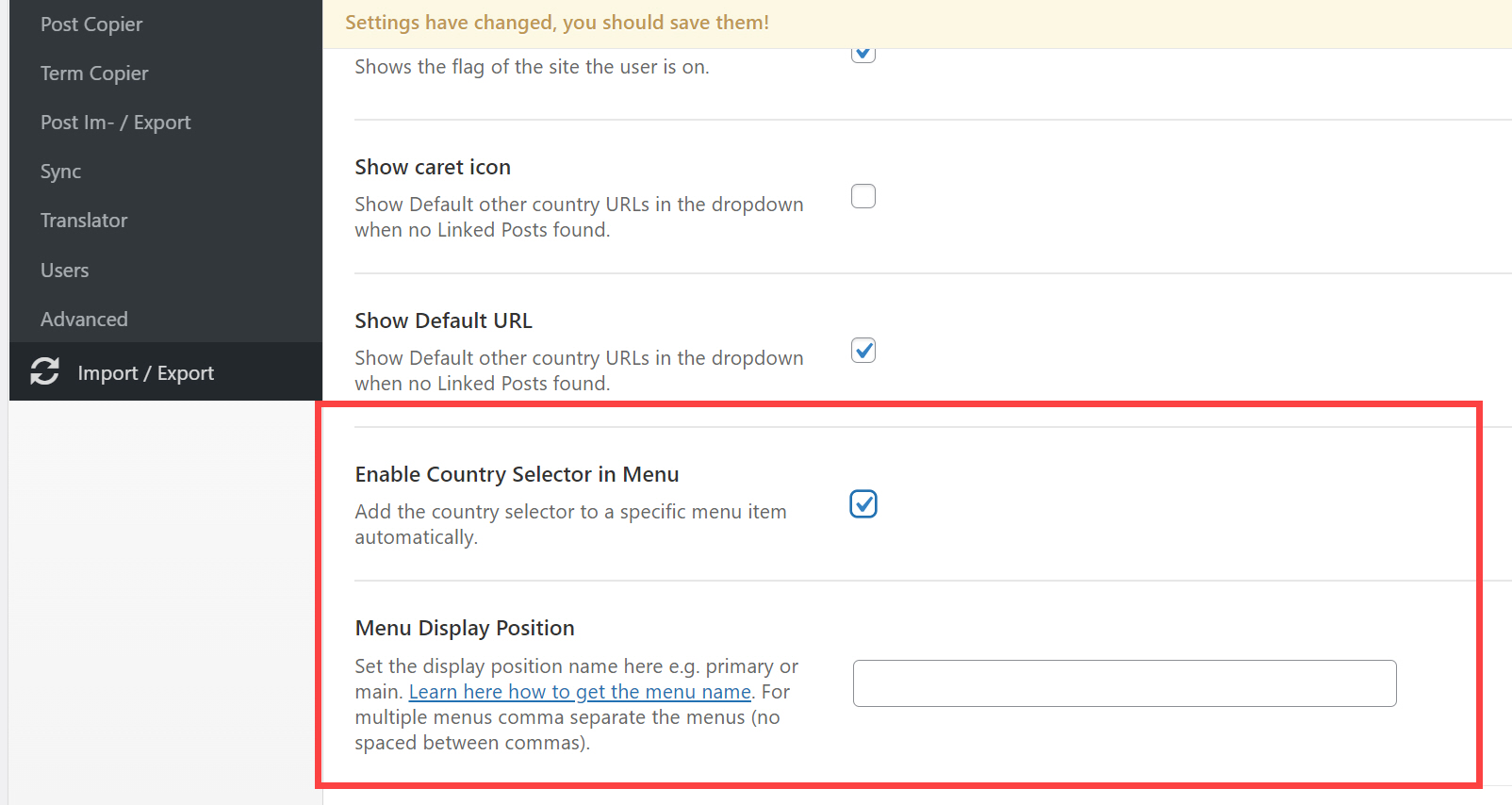 워드페스 다국어 메뉴 위치
