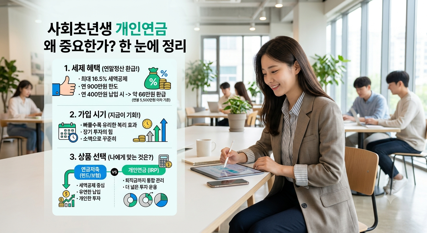 사회초년생 개인연금 왜 중요한가? 세제 헤택, 가입 시기, 상품 선택 한 눈에 정리