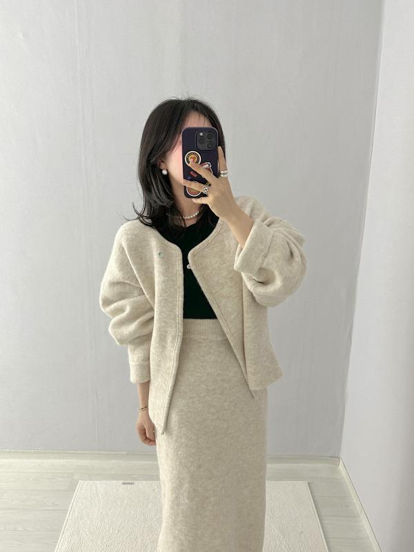 오늘더 박시핏 가디건치마세트