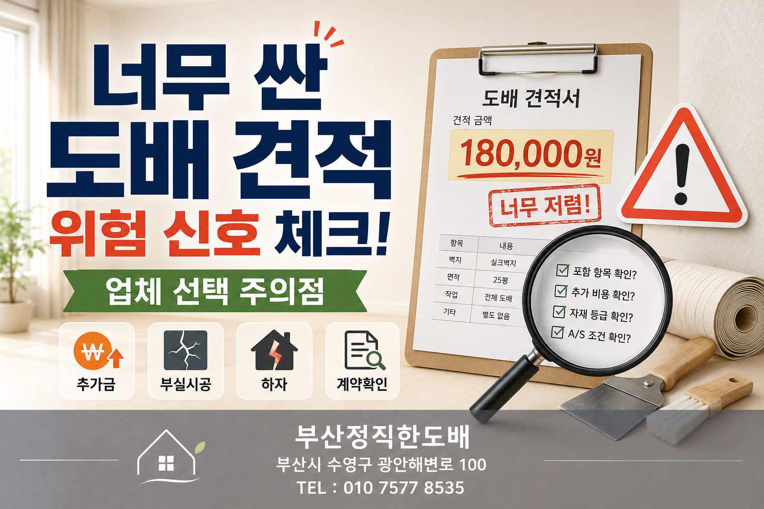 지나치게 싼 도배 견적을 받을 때 확인해야 할 위험 신호｜업체 선택 시 주의점
