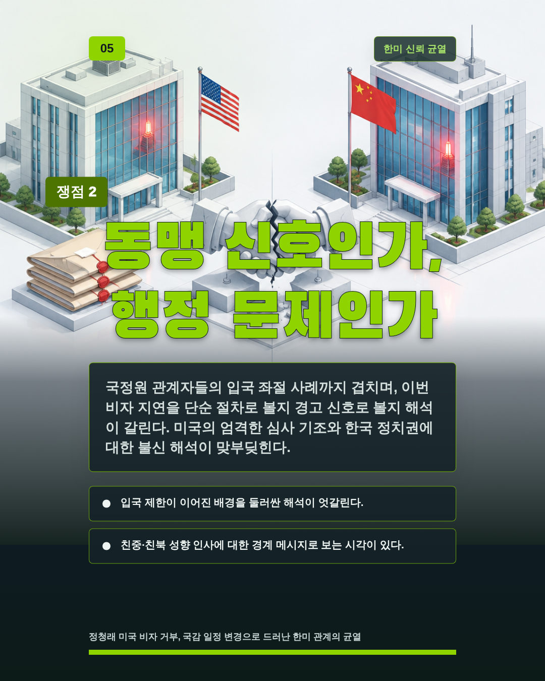 동맹 신호인가, 행정 문제인가