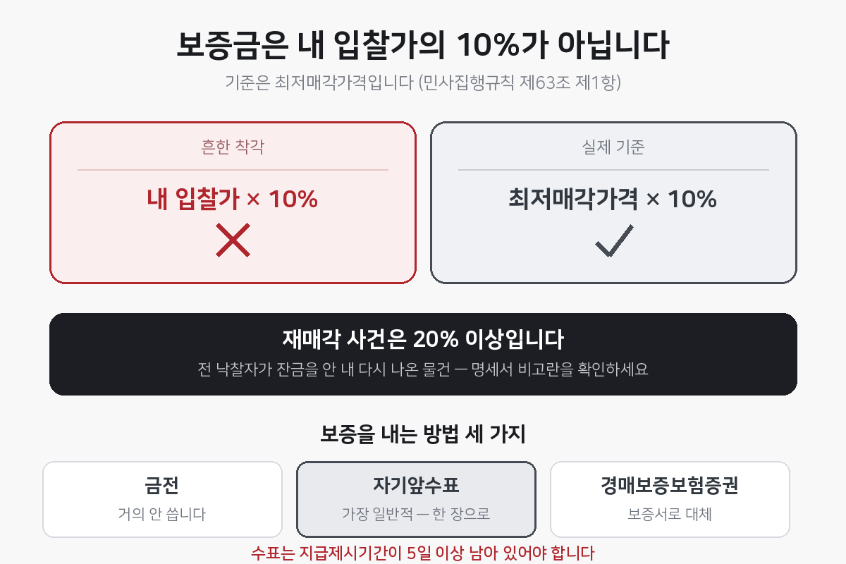 입찰 보증금은 최저매각가격의 10% 기준