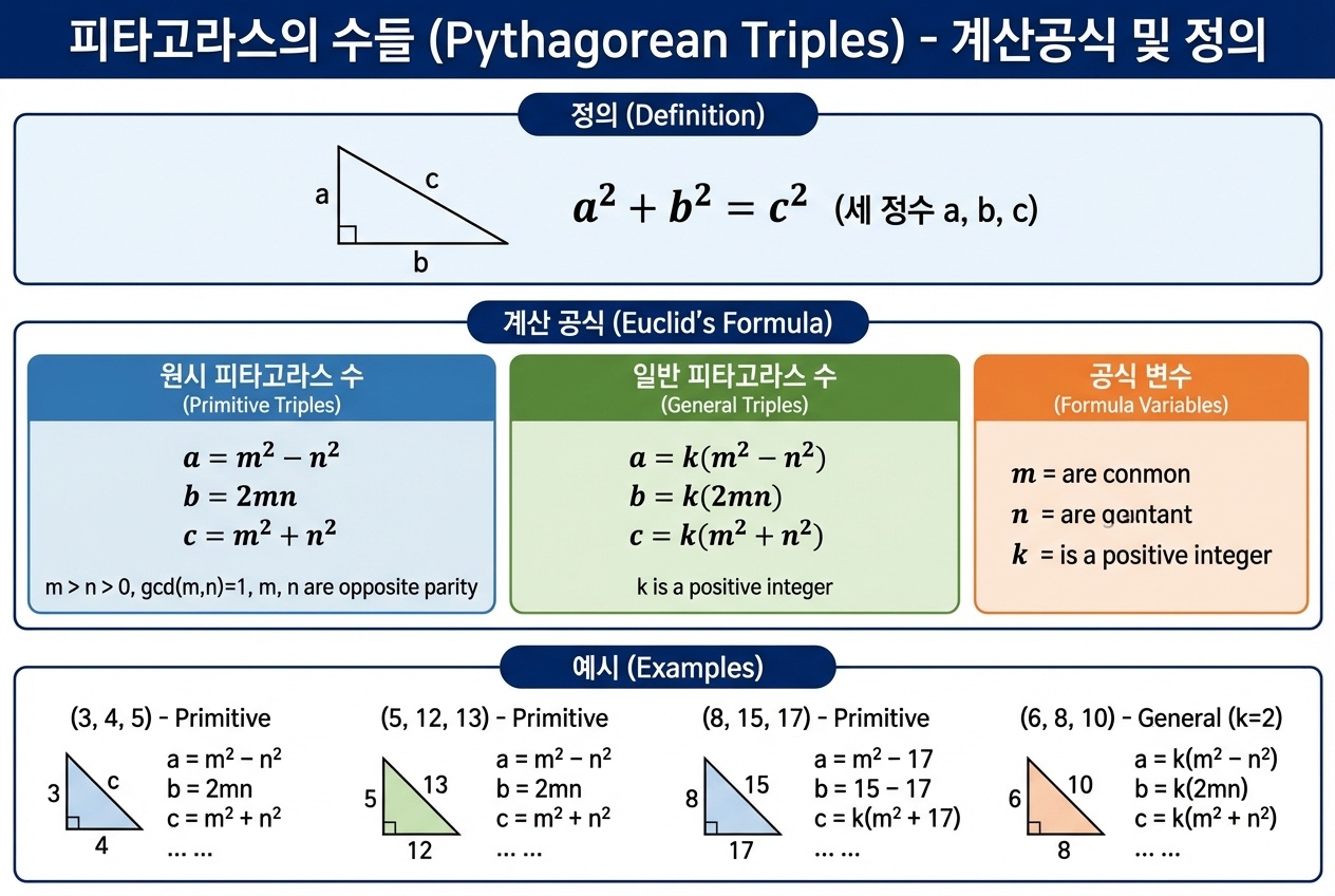 피타고라스의 수 계산식 및 정의를 정리한 이미지