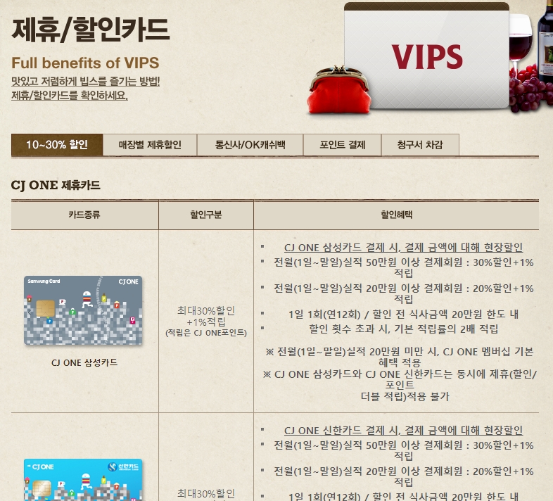 다양한 제휴 할인 카드 목록