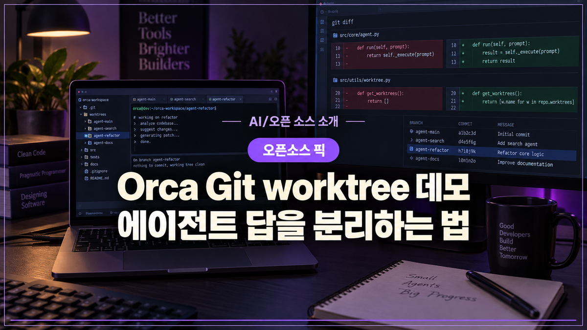 Orca Git worktree 여러 코딩 에이전트 비교 데모 대표 이미지