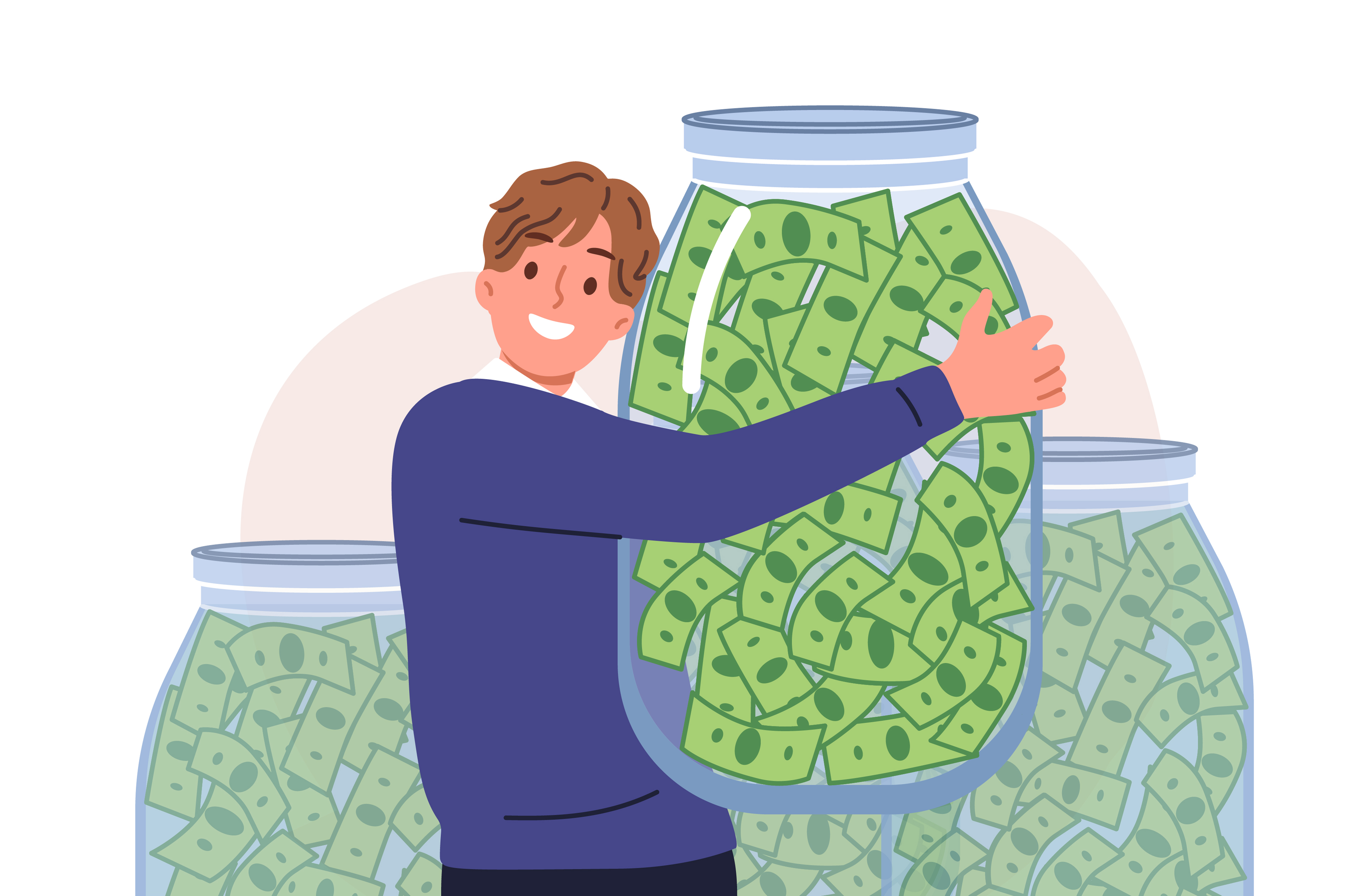 로또 1등 당첨으로 큰돈을 번 사람의 모습을 상징하는 일러스트 이미지