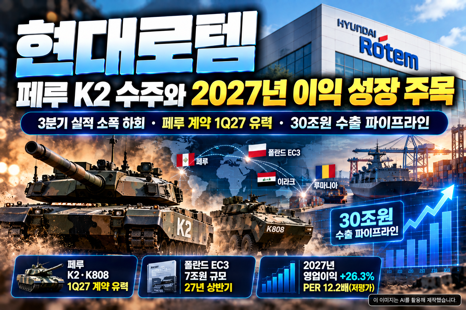 현대로템 페루 K2·K808 수주와 폴란드 방산 수출, 2027년 영업이익 성장 전망