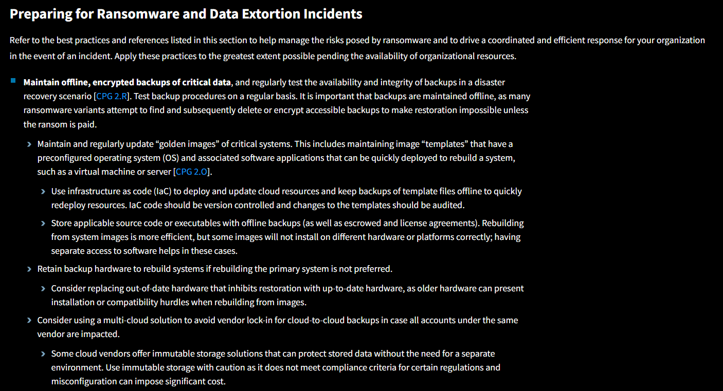 CSIA의 랜섬웨어 대비 백업 가이드라인