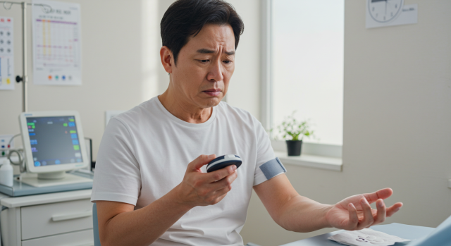 혈당 관리 실패로 당뇨 합병증을 걱정하는 한국인 환자