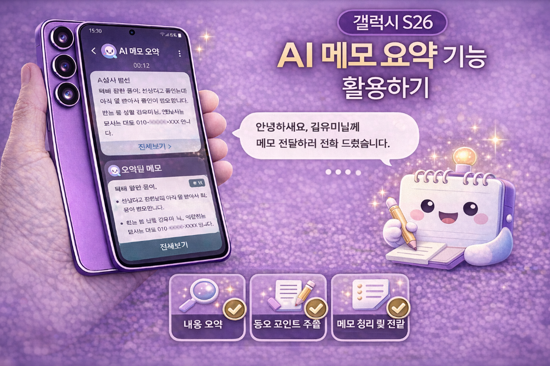 갤럭시 S26 AI 메모 요약 기능 활용 방법 설명 이미지