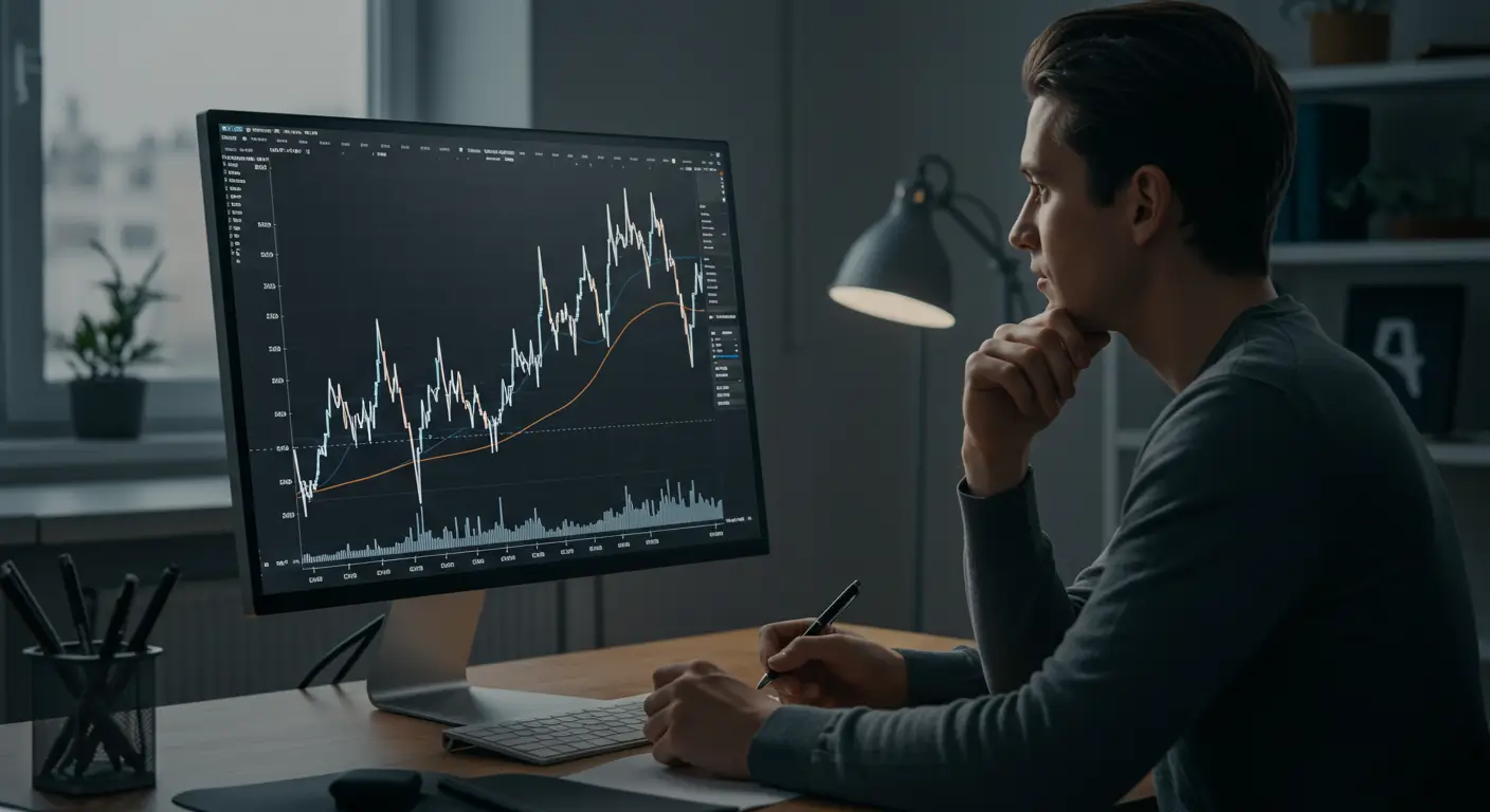 변동성이 큰 은 시세 그래프를 보며 신중하게 투자 포트폴리오를 짜는 투자자