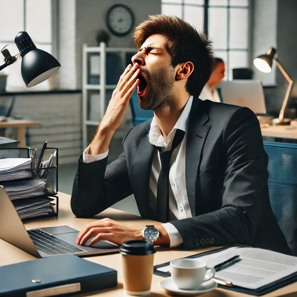 춘곤증으로 사무실에서 하품하는 이미지