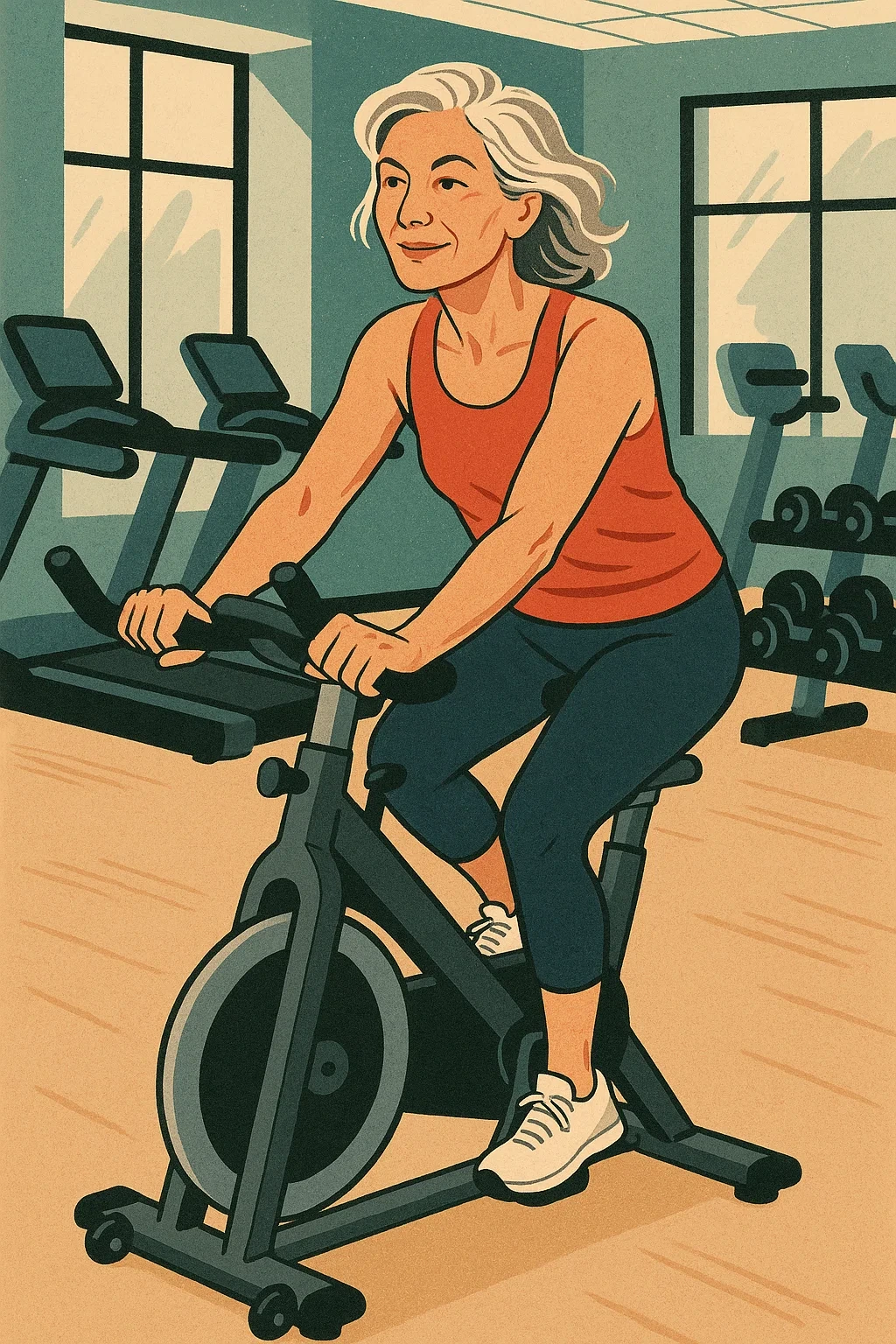 실내 자전거를 타고 있는 60대 여성