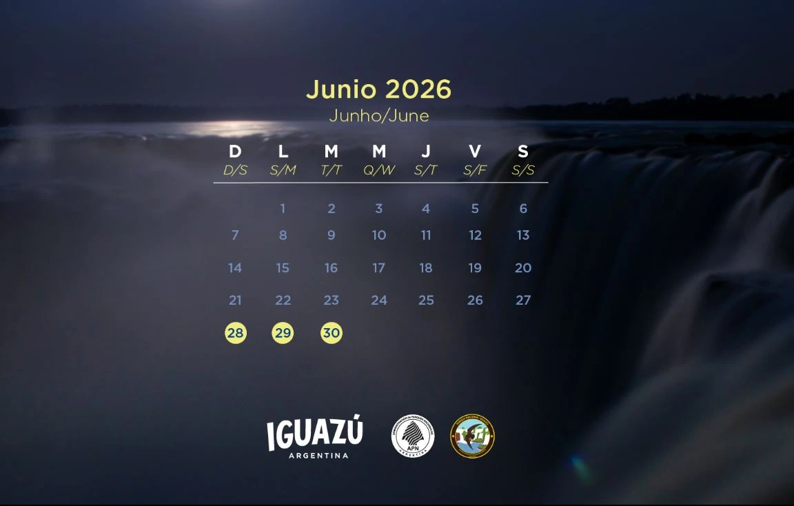 2026년 6월 이과수 만월 야간 투어 공식 운영일 달력 (6월 28·29·30일)