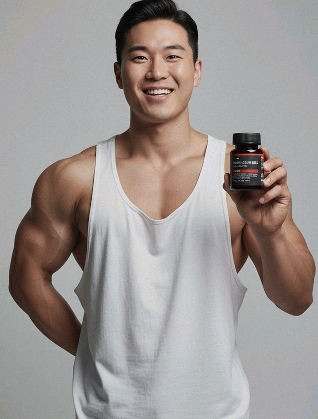 Korean Asian man in his late 40s looking at mirror concerned about body shape change