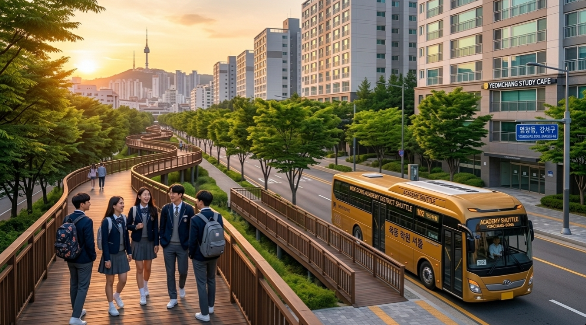 목동 학원가 셔틀버스와 염창동의 활기찬 오후
