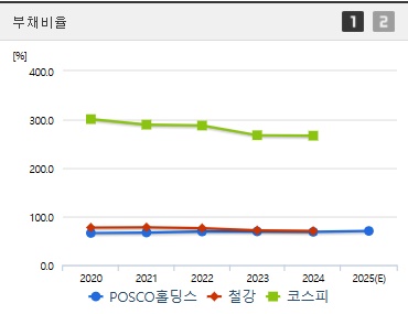 POSCO홀딩스 주가 부채비율 (0410)