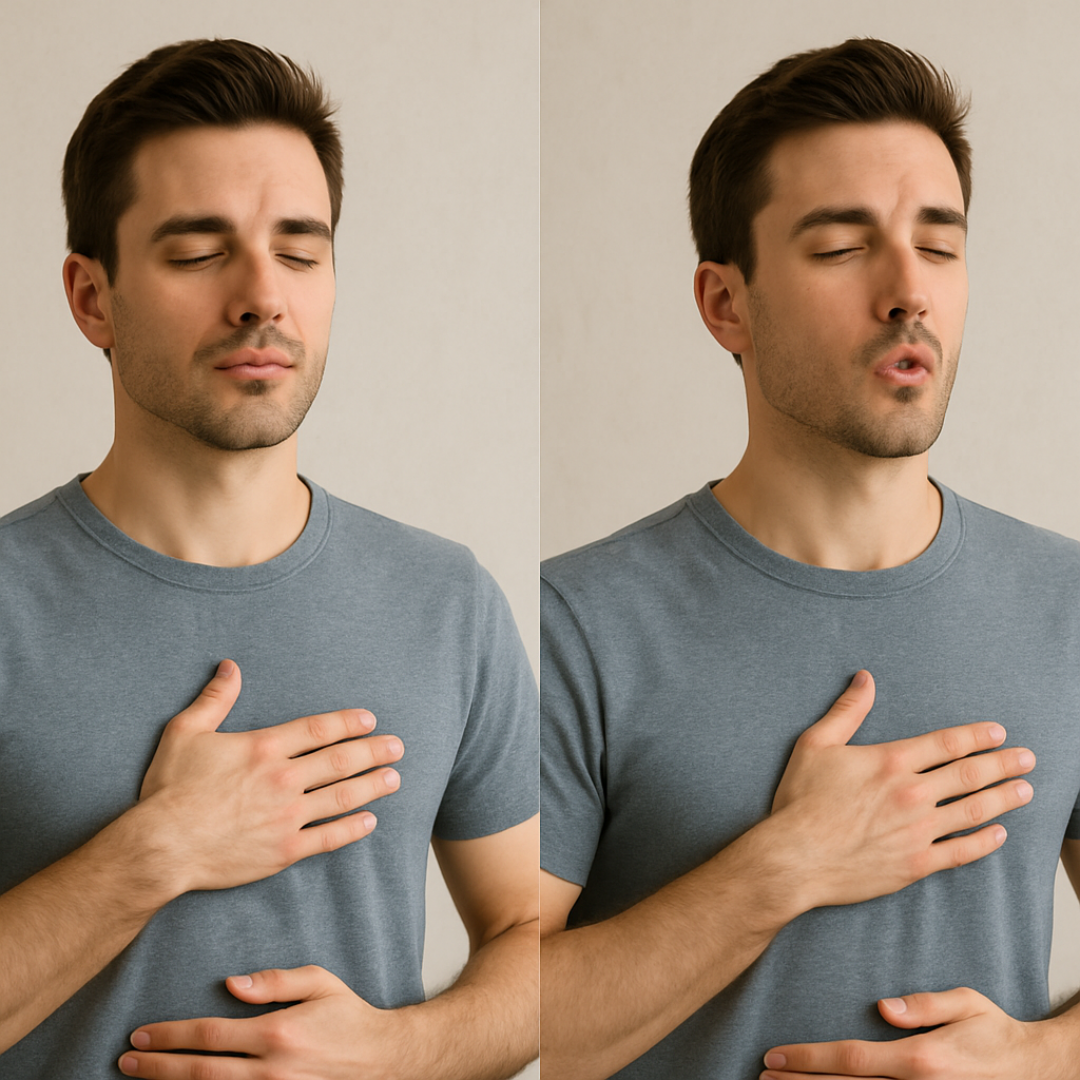 남성이 4-7-8 호흡법을 실시하면서 스트레스 완화를 하고 있는 모습