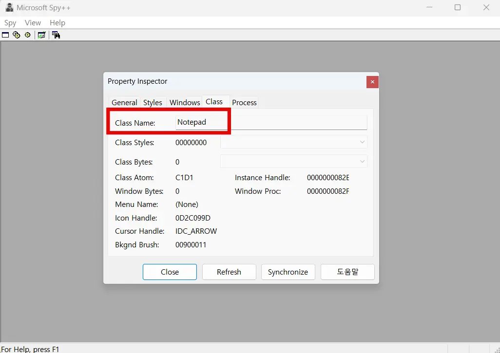 notepad class name