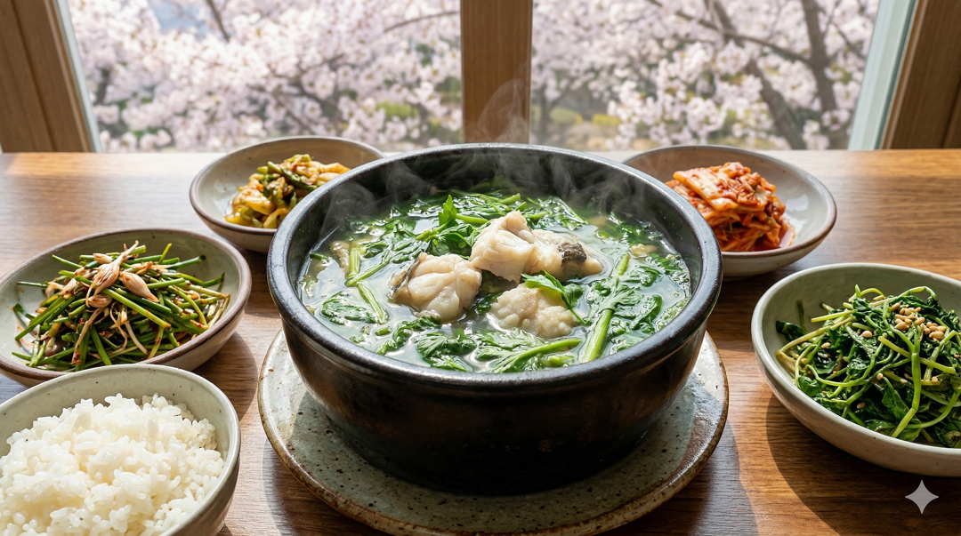 도다리 쑥국 뚝배기 봄 제철 음식 사진
